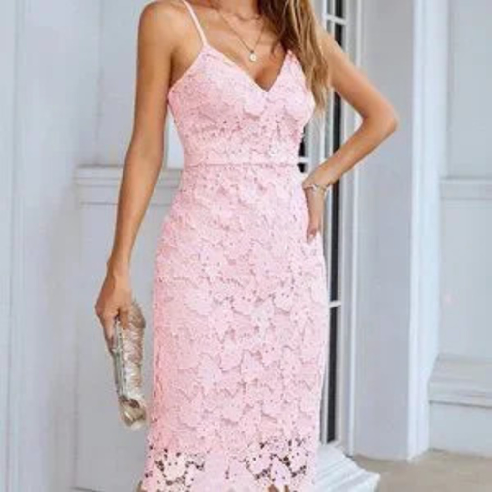 Lace Cami Bodycon Midi dress Pink
